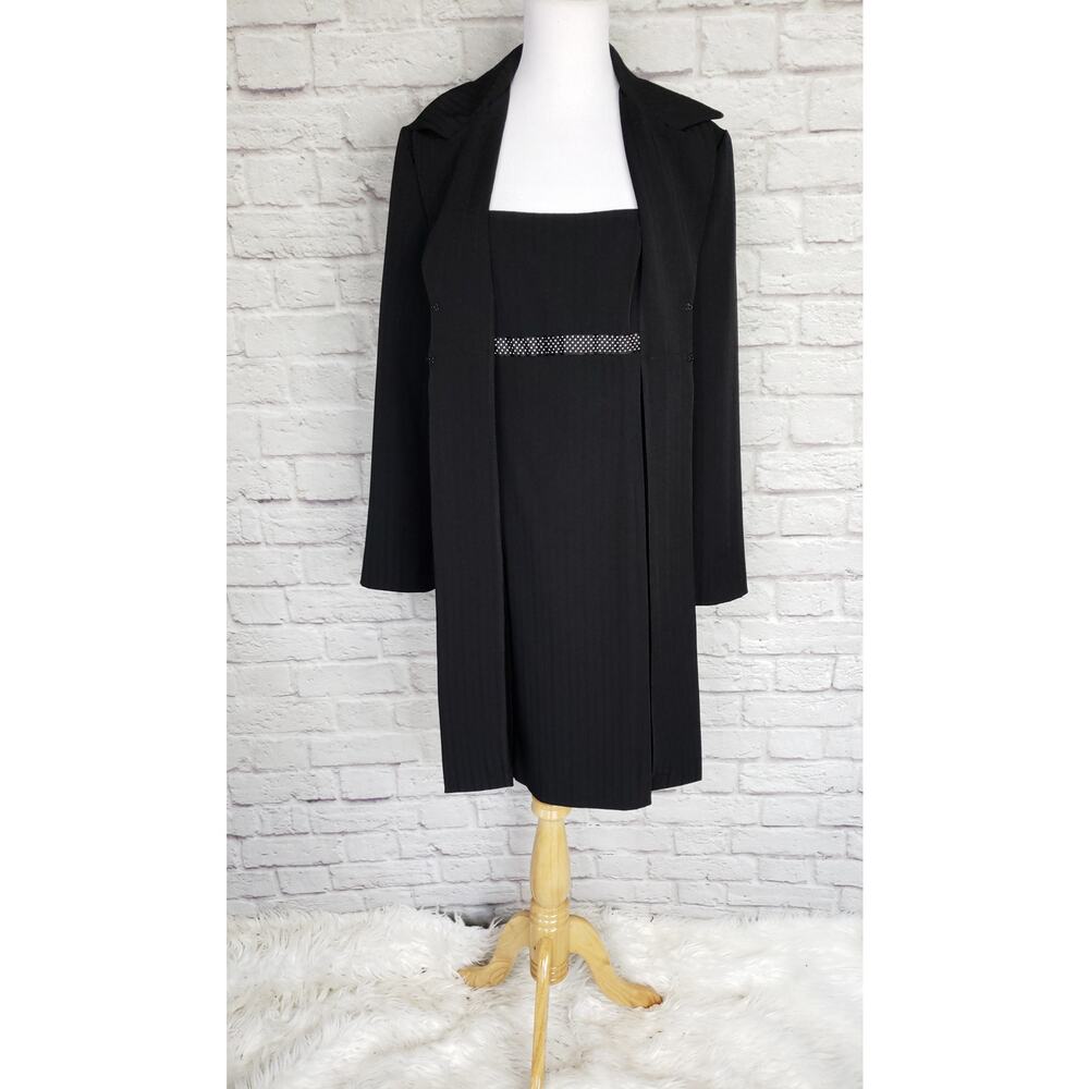 Vintage 80s 90s Breakin' Loose Black Empire Dress & Matching Overcoat Sz 13/14